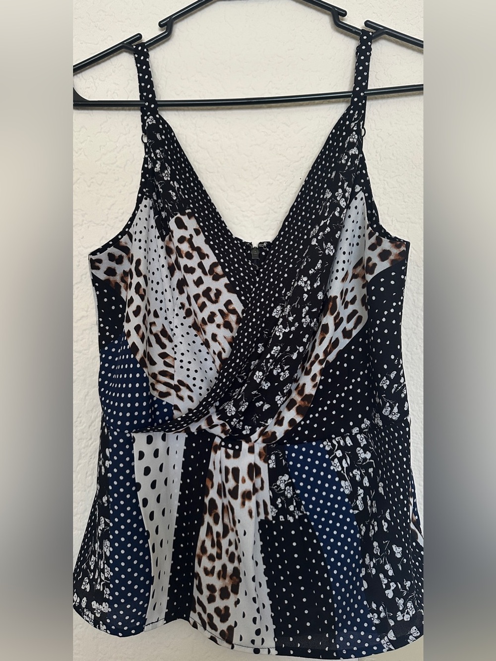 CAbi Black Dress with White Polka Dot Print